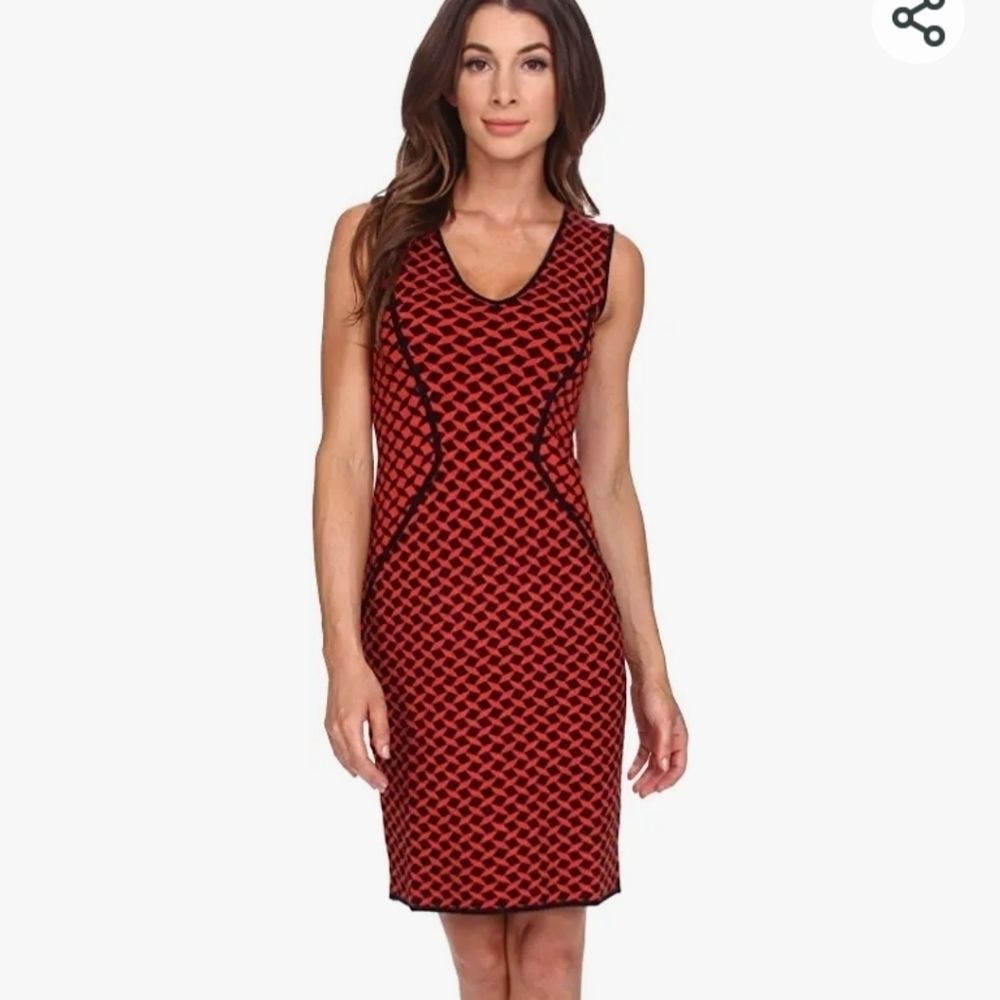 NYDJ Nwt Women's Cecelia Jacquard fiery red bodycon Sweater Dress size 10